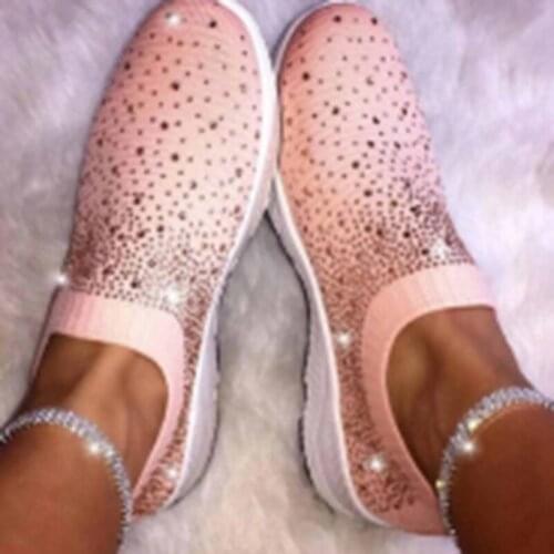 Women Sneakers Bling Wedges Thick Sole Height Increasing Chunky Platform Vulcanized Ladies Loafers Sock Shoes Zapatos De Mujer