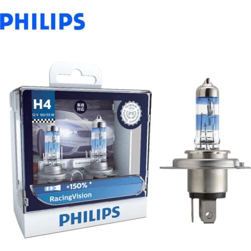 Philips H4 9003 12V Racing Vision +150% More Bright Car Headlight Hi/lo Beam Halogen Lamp Rally Performance ECE 12342RV S2, Pair