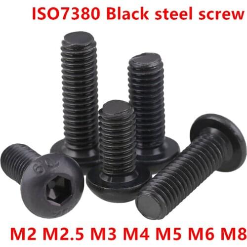 M2 M2.5 M3 M4 M5 M6 M8 Alloy Steel Screws Grade 10.9 Hex Socket Round Head Cap Black Screw Allen Key Bolt Screw