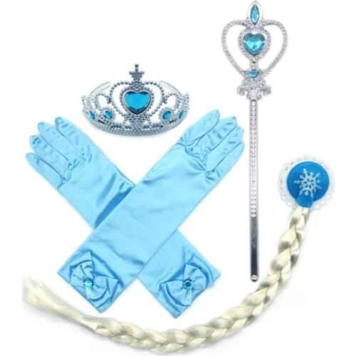 MIQIAO Froz Lover Heart En Zircon Cosplay Sleeve Scepter Plait Crown Hair Band Clip Princess Jewelry Sets for Girls Kids Gift