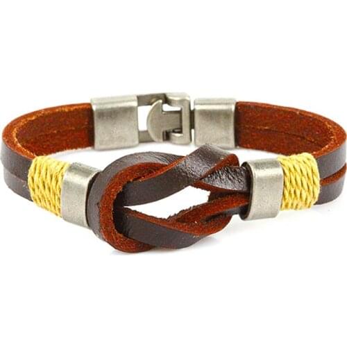Brown Genuine Leather Bracelets for Men 2017 Fashion Male Vintage Jewelry Double Layer Infinity Bracelet Pulseira Masculina