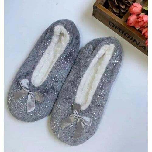 Cheap Women house shoes bowknot warm sock slippers women fluffy plush slippers home Cotton slippers Lightweight Yoga shoe
