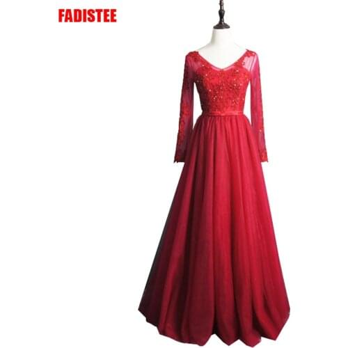 FADISTEE New arrival elegant party dress evening dresses Vestido de Festa appliques beading gown full sleeve V-opening back