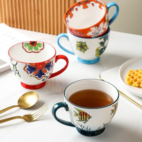 Wholesale Large Capacity Ceramic Hand-painted Underglaze Mug Breakfast Drinking Cup Colorful Coffee Porcelain Mugs