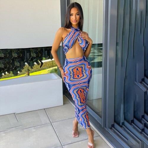 SUJYing Autumn New Womens Fashion Casual Print Open Back Vest Slim Bag Hip Skirt Suit