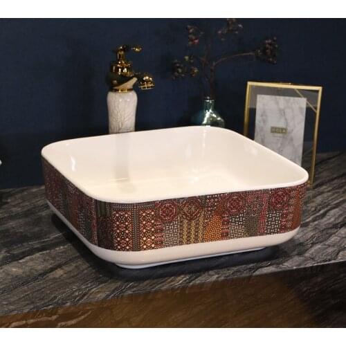 Europe Vintage Style Hand Painting Art Porcelain Bathroom Vessel Sinks square counter top wash basin jingdezhen bathroom sinks