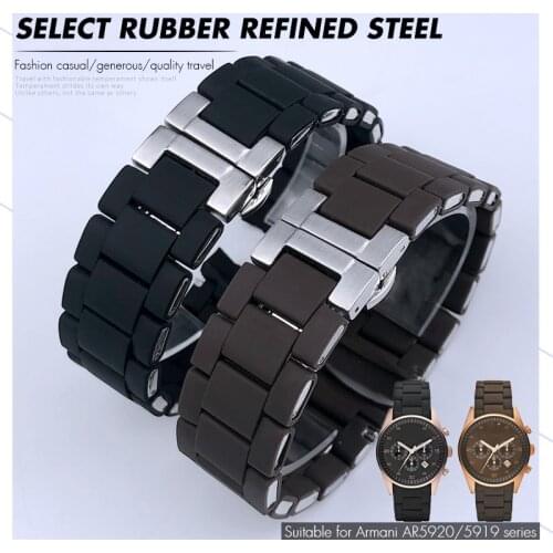 20mm 23mm Rubber Steel Watch Strap Black Brown White Blue Watch Bands for Armani AR5890/5891/5906/5905 for Men Women Bracelet