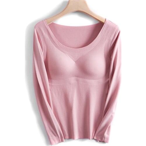 Long-sleeved Thermal Shirt with bra Women Winter Underwear Shirt Warm New 2020 Autumnconstant Temperature Antistatic clothing