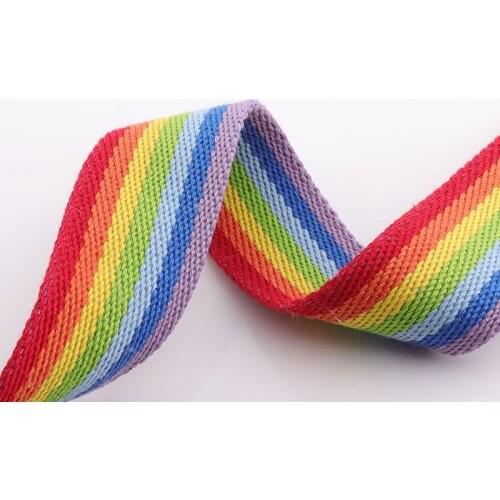Rainbow Striped Webbing ribbon 38mm Cotton Handbag Webbing Strap Fabric Bag strap ribbon Belt strap Tote luggage strap