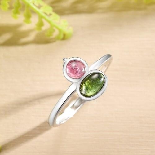 Tourmaline Silver Women Ring Set 925 Sterling Silver Rings Wholesale S925 Circular Brazilian Natural Tourmaline Rings for Women