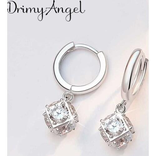 Korean Simple Trendy Cubic Zircon Cube Box Hoop Earrings for Women Wedding Statement Jewelry Brincos Pendientes