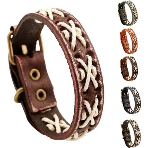 Vintage Handmade Braided Genuine Leather Punk Wrap Bracelets 11 Styles For Men Women Adjustable Bracelets Pulseras Mujer