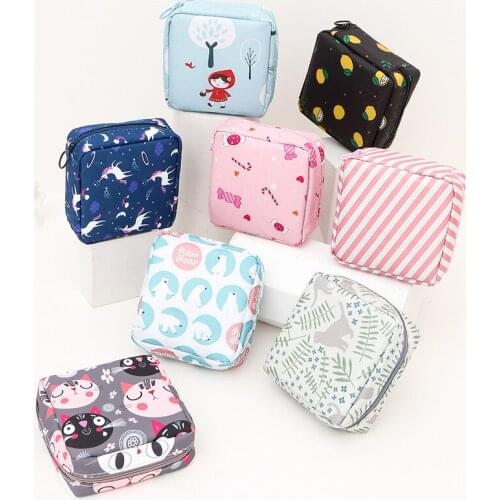 XUNZHE Cute Cartoon Ms Sanitary Pad Pouches Portable Dust-proof Tampon Storage Bag MacG Lipstick Key Coin Zipper Bag Organizer