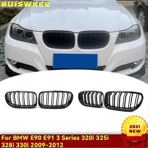 Dual Slat Kidney Grille Gloss Black for BMW E90 3 Series Sedan LCI 09-11 Double Slat Sport Style Gloss Black 1 Pair