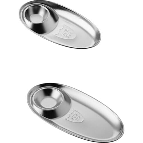 2PCS Stainless Steel Snack Plate Oval Fries Plate Dumpling Plate with Seasoning Grid Fried Chicken Snack Plate