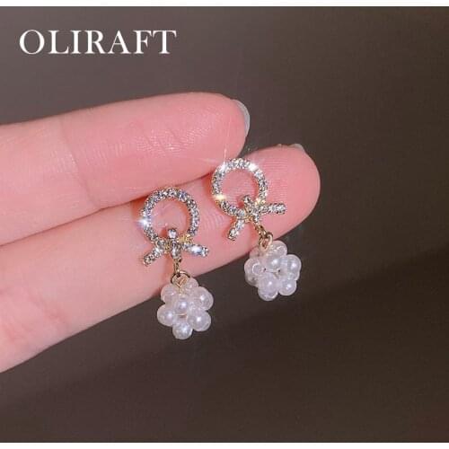 2021 Trendy Rhinestone Cross Earrings For Women Exquisite Small String Pearl Stud Temperament Net Red Premium Earrings