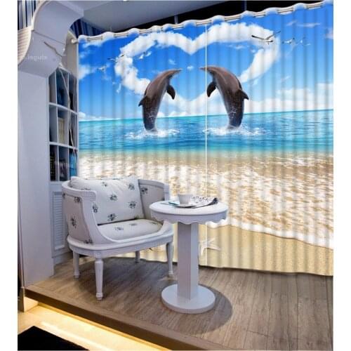 3D Curtain Fashion Beach Waves Dolphins Curtains For Bedroom Custom Any Size 3D Curtain Blackout Curtain Living Room