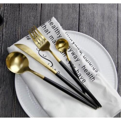 4pcs/set European Black Stainless Steel Dinnerware Set Luxury Matte Fork Knife Cutlery Set Dinner Silverware Tableware