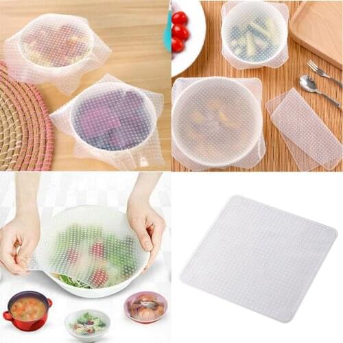 4pcs Clear Silicone Stretch Lids Freezer Food Bowl Seal Cover Multi-size