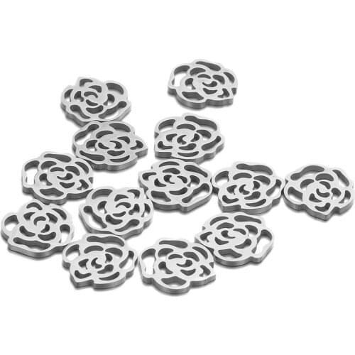 5pcs/Lot Real Stainless Steel Hollow Out Folower Charms Pendants for DIY Making Necklace Bracelet Accessories 15*20mm