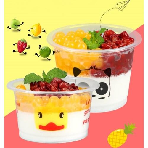 50pcs 250ml transparent disposable cartoon plastic cups birthday party favors dessert cup ice cream pudding yogurt cup with lid