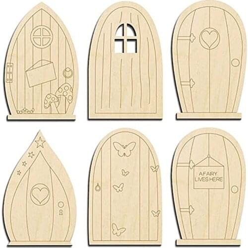 6 Pcs Fairy Elf Window Door Wooden Garden Ornament Creative Yard Art Garden Sculpture Decor Trees Open Doors Gnome House