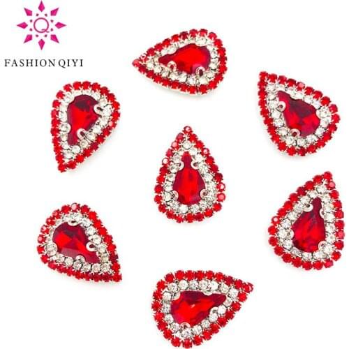 8X13mm Red DR shape sew on rhinestones Color chain+Color rhinestones faltback Glass Crystal Buckle DIY clothing accessories
