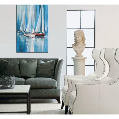 Modern Art Print Poster Abstract Oil Painting Blue Seascape Canvas Prints Sail Boat Decor Wall Pictures on Canvas