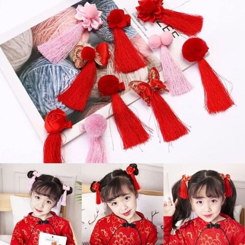 Baby Girls Hair Accessories Chinese Ribbon Girls Headpiece Hairpins Tassel Hair Clips -OPK