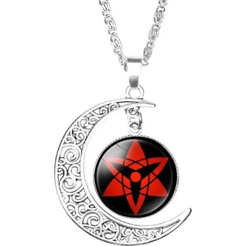 Anime Peripheral Naruto Crescent Pendant Necklace Six-pointed Star Sharingan Necklace Nine Hook Jade Reincarnation Necklace