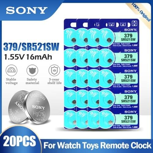 20PCS Sony 379 SR521SW 1.55V Silver Oxide Battery AG0 LR69 D379 SR63 V379 For Watch Toys Remote Button Cell Coin MADE IN JAPAN