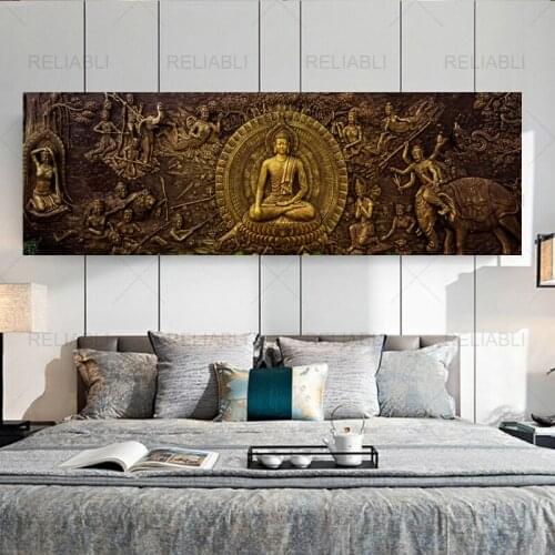 God Bronze Buddha Prints Modern Golden Buddha Canvas Art Painting Posters and Prints Wall Art Buddhism Pictures for Home Decor