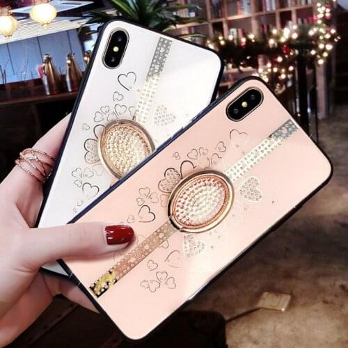 Glitter Plating Diamond Case For iPhone XS Max/XR/XS 6 6s 7 8 Plus For Ladies Ring Holder Rhinestone Cover