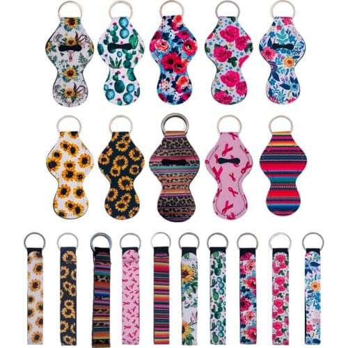 10pc Lip Balm/Chapstick Holder Keychain 10pc Wristlet Lanyards Neoprene Lipstick Protective Cases Cover Portable Balm Holders