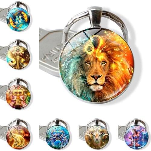 Zodiac time gemstone fashion glass key chain key chain pendant animal personality explosive gifts can bewholesale large priority