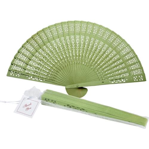 [ Fly Eagle ] 8" Grass Green IMC Wholesale Folding Wooden Carved Print Fragrant Hand Fan
