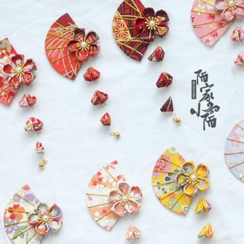 And Wind Daily Life Hair Accessories Fan Barrettes Marquetry Colored Cloth Flower Kimono Bathrobe Import Bronzed Fabric
