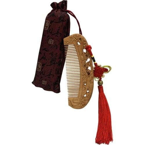 Exquisite Multi Style Flower Natural Hollow Peach Wood Carving Craft Exotic Comb Anti-static Massage Healthy Wooden Comb Set