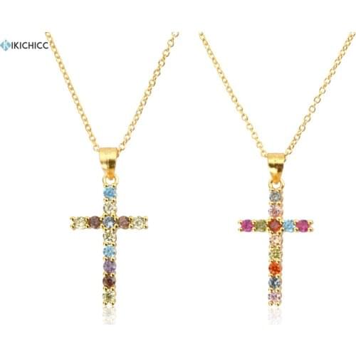 KIKICHICC 925 Sterling Silver Three Cross Rainbow CZ Pendant Long Chain Necklace 2021 Rock Punk Choker Fine Jewelry Luxury Gift