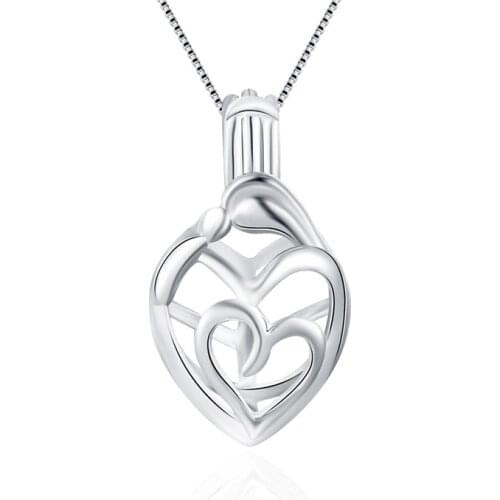 CLUCI 3pcs Mother and Kid Love 925 Sterling Silver Cage Heart Wish Pearl Locket Necklace Pendant Gift for Mom SC047SB