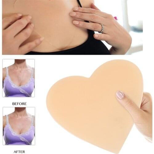 Reusable Women Skin Care Body Chest Anti Wrinkle Pads Medical Skin Color Grade Silicone Heart shaped Overnight Invisible Pads