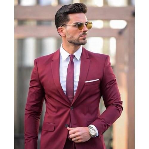 2 Pieces Notched Lapel Two Button Men Suit Slim Fit For Wedding Groom Wear Custom Made Business Prom Suit(Jacket+Pants+Tie)