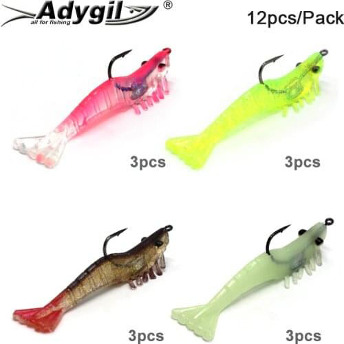 ADYGIL Shallow Water Live Shrimp Soft Plastic Lure ADSSL001 12pcs 4 Colors 95mm 10g