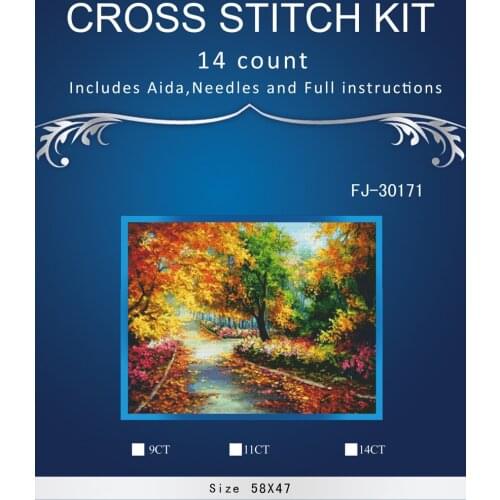 58-45 path on autumn Stitch,DIY 14CT similar DMC Cross Stitch,Sets For Embroidery Kits Counted Cross-Stitching