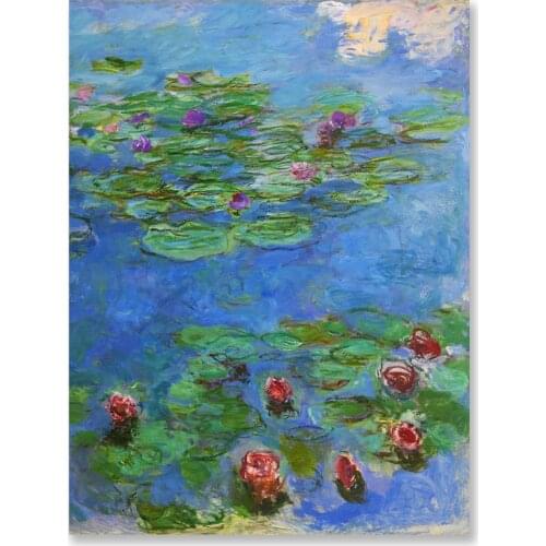 Canvas Mural Wall Art Gifts Poster Wall Art Print Canvas Painting Water Lilies Red Living Room Home Decor Monet