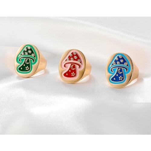 Origin Summer Korean Fashion Geometrical Mushroom Moon Star Ring for Women Gold Metallic Rhinestone Index Finger Ring Jewellery