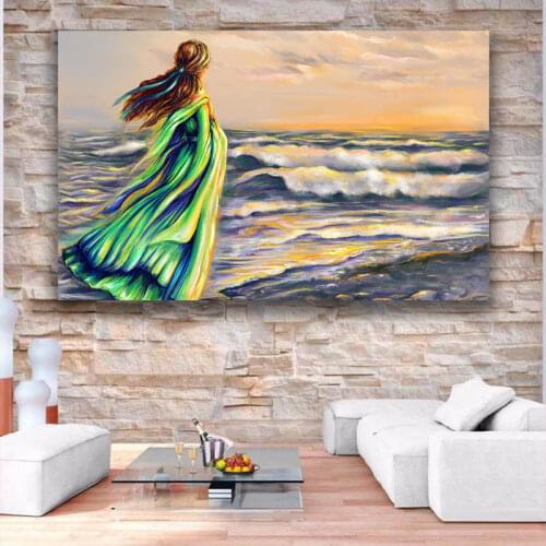 Beach girl blue sea wall art canvas Paintings Print on Canvas Pop Art Wall Pictures Posters and Prints Pictures