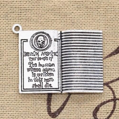 3pcs Charms Book Death Note 32x24mm Antique Silver Color Plated Pendants Making DIY Handmade Tibetan Finding Jewelry