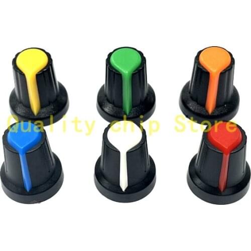 6PCS WH148 Potentiometer Knob Kit Plastic Knobs Cap 6mm Shaft Hole AG2 Yellow Orange Blue White Red 6value*1PCS=6PCS