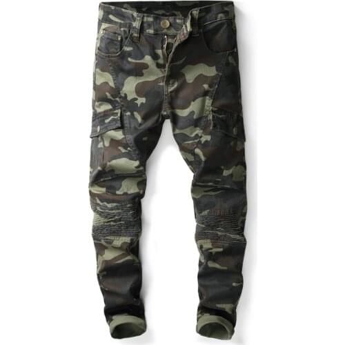 Casual Classic Men Jeans New Brand Fashion Camouflage Print Pocket Jeans Trousers Cool Jeans Men